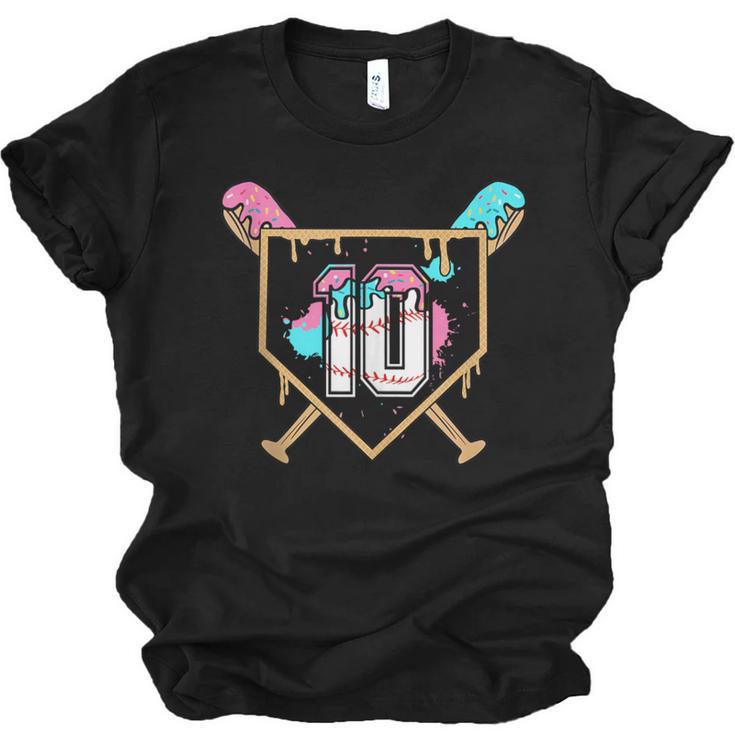 10th Birthday Baseball Bat Ice-Cream Drip 10yrs Old Boys Unisex Jersey T-Shirt