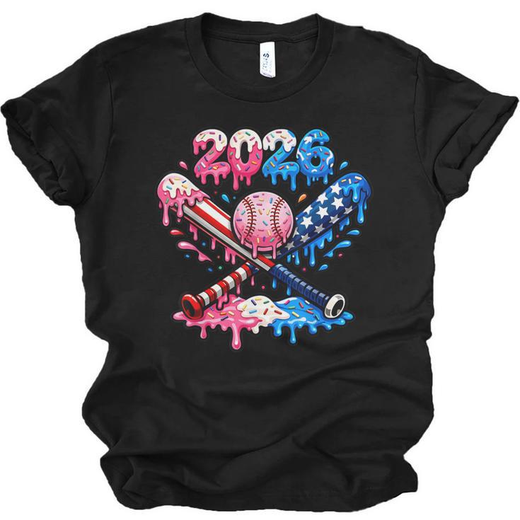 2026 American Flag Baseball Ice Cream Drip Bats Boys Unisex Jersey T-Shirt