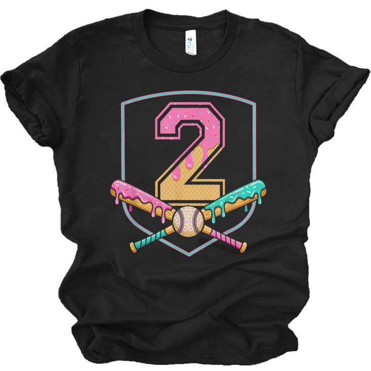 2nd Birthday Baseball Bat Ice-Cream Drip 2yrs Old Boys Kids Unisex Jersey T-Shirt