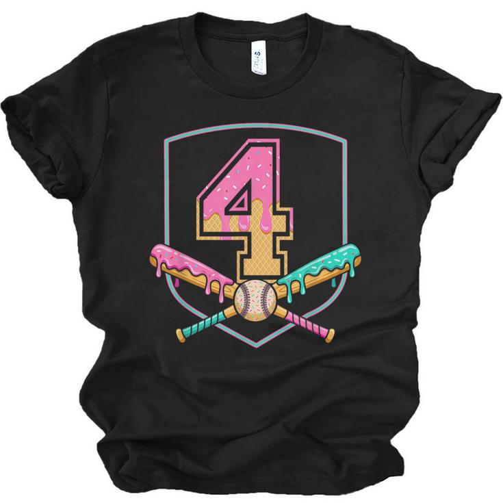 4th Birthday Baseball Bat Ice-Cream Drip 4yrs Old Boys Girls Unisex Jersey T-Shirt