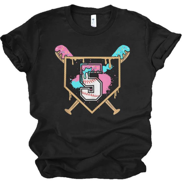 5th Fifth Birthday Baseball Bat Ice-Cream Drip 5yrs Old Boys Unisex Jersey T-Shirt