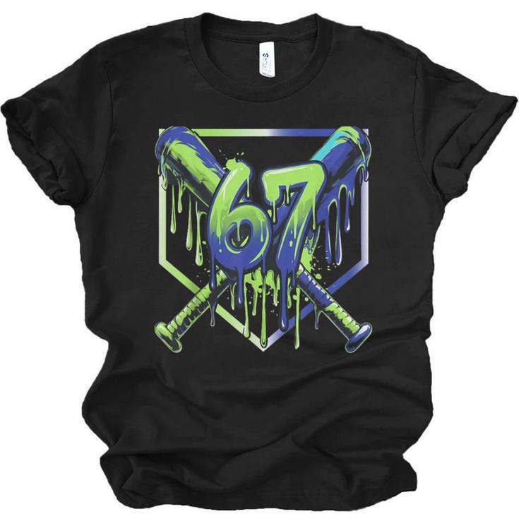 67 Baseball Drip Effect Urban Tee Style 6-7 Meme Graphic Unisex Jersey T-Shirt