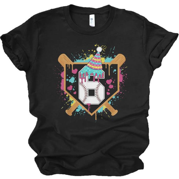 6th Birthday Baseball Drip Number 6 Year Old Birthday Boy Unisex Jersey T-Shirt