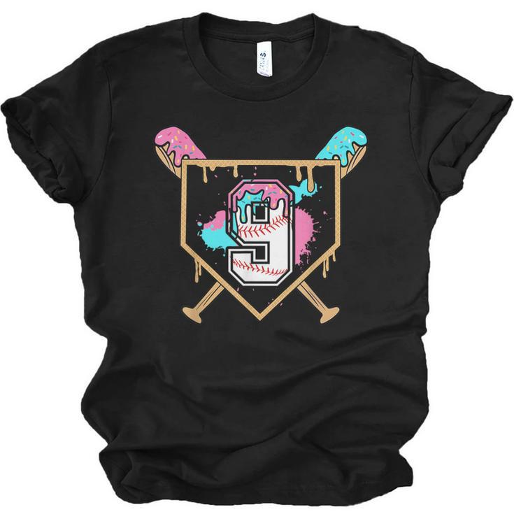 9th Birthday Baseball Bat Ice-Cream Drip 9yrs Old Boys Girls Unisex Jersey T-Shirt