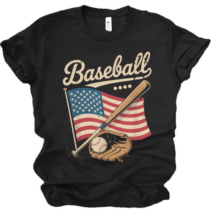 American Flag Baseball Player Bat Fan Catcher Pitcher USA Unisex Jersey T-Shirt
