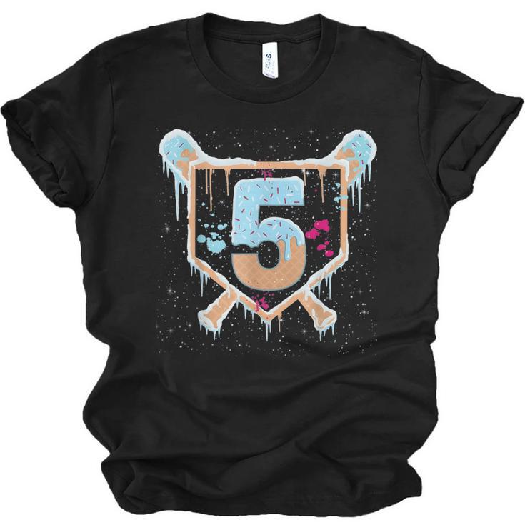 Baseball 5 Year Old Ice Cream Drip 5th Birthday Boy Number 5 Unisex Jersey T-Shirt