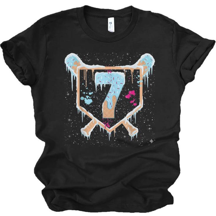 Baseball 7 Year Old Ice Cream Drip 7th Birthday Boy Number 7 Unisex Jersey T-Shirt
