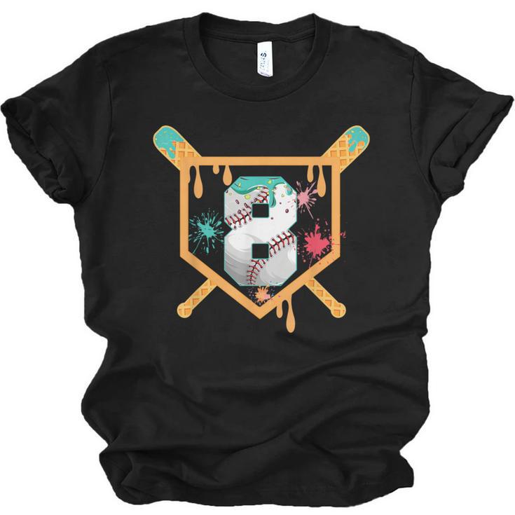 Baseball 8 Year Old Ice Cream Drip 8th Birthday Boy Number 8 Unisex Jersey T-Shirt