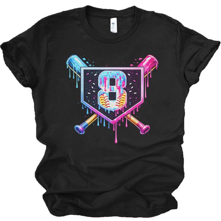 Baseball 8 Year Old Ice Cream Drip 8th Birthday Party Unisex Jersey T-Shirt