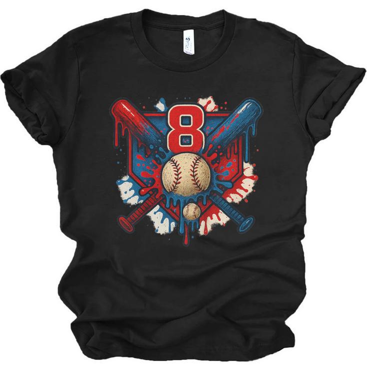 Baseball 8 Year Old Splash Drip 8th Birthday Boy Number 8 Unisex Jersey T-Shirt