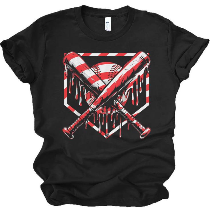 Baseball Candy Cane Christmas Baseball Ice Cream Drip Boys Unisex Jersey T-Shirt