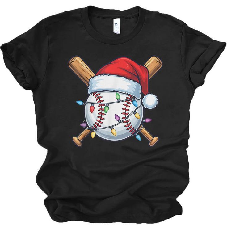 Baseball Christmas Lights Santa Christmas Baseball Player Unisex Jersey T-Shirt