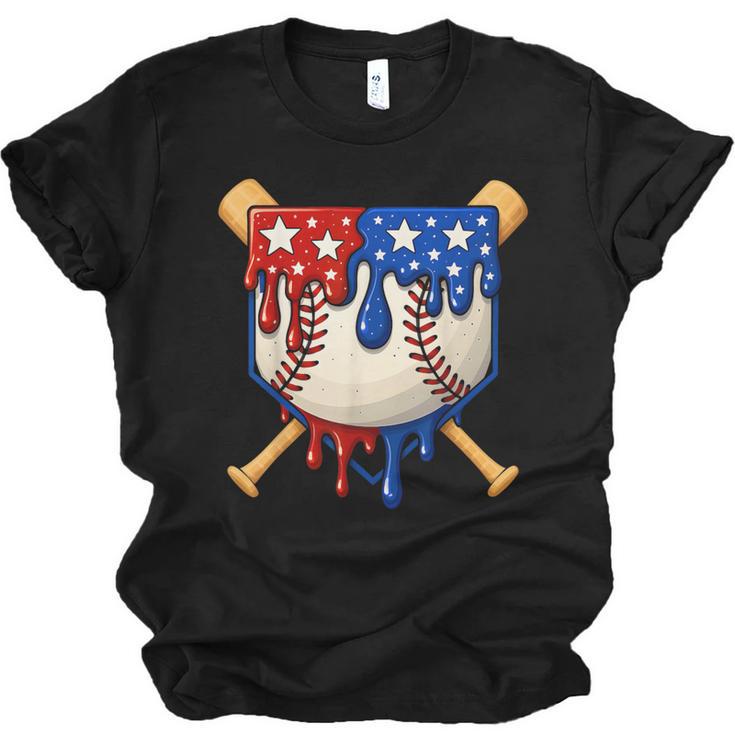 Baseball Drip American Flag Home Plate 4th Of July Patriotic Unisex Jersey T-Shirt