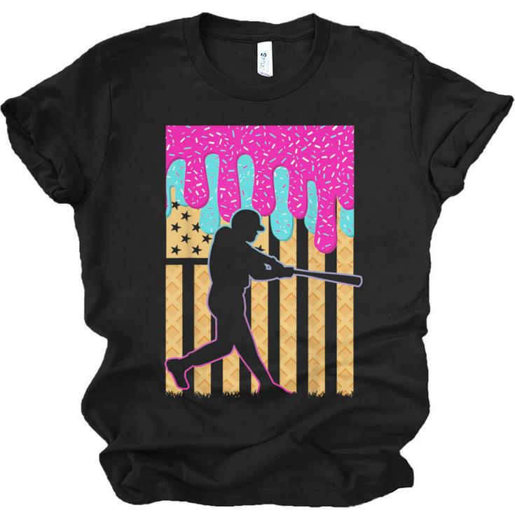 Baseball Drip Bat Boys Ice Cream American Flag 4th Of July Unisex Jersey T-Shirt
