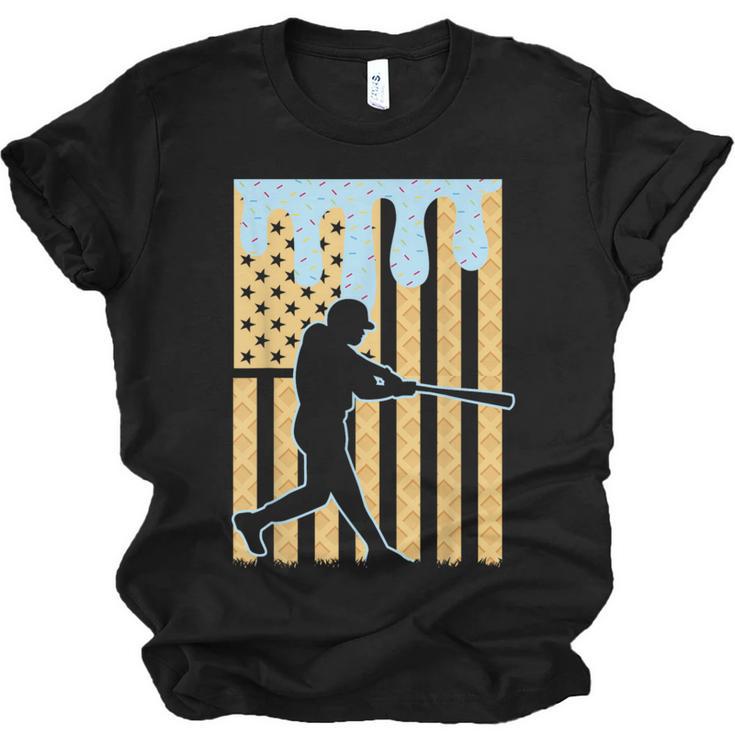 Baseball Drip Boys Dripping Ice Cream Baseball American Flag Unisex Jersey T-Shirt
