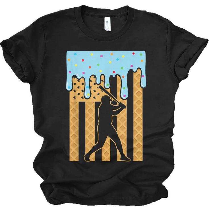 Baseball Drip Dripping Ice Cream Sport Player American Flag Unisex Jersey T-Shirt