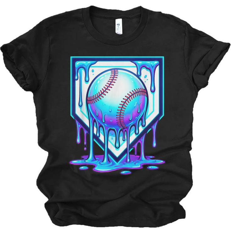 Baseball Drip Ice Cream Blue Glow Melt Ball Graphic Unisex Jersey T-Shirt