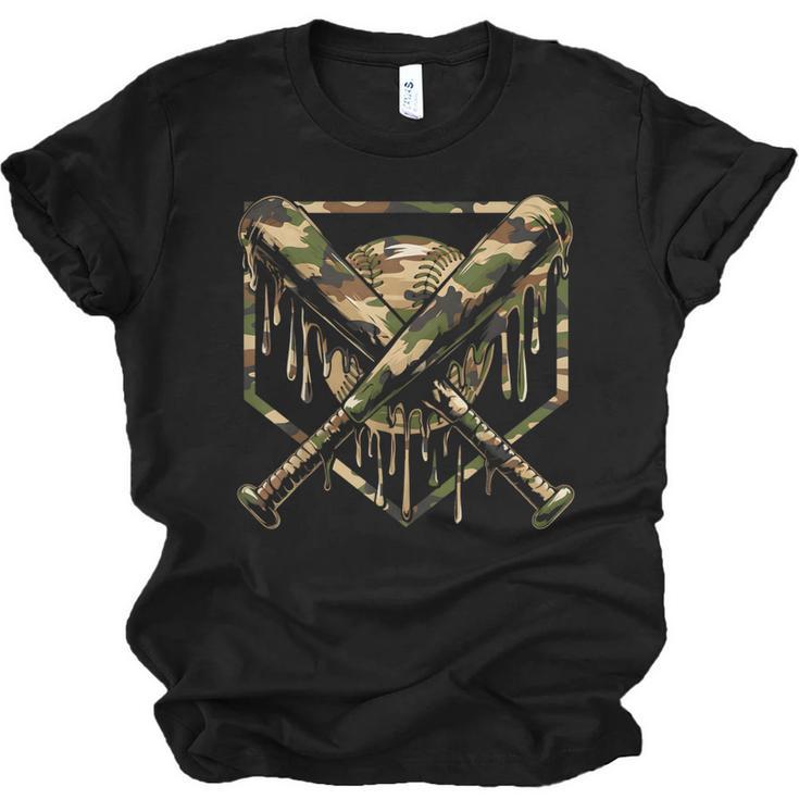 Baseball Drip Ice Cream Camo Home Plate Bats Sports Game Day Unisex Jersey T-Shirt