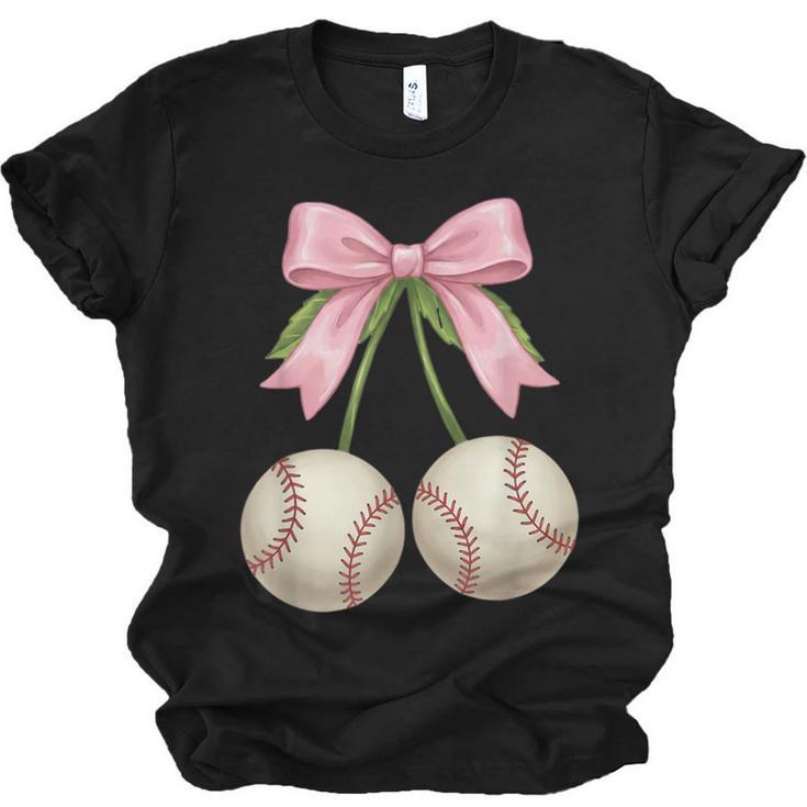 Baseball Girls Women Coquette Pink Bow Baseball Unisex Jersey T-Shirt