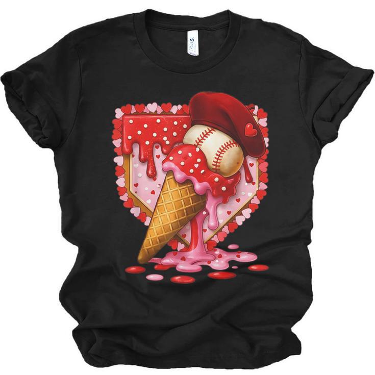 Baseball Heart Valentine Baseball Ice Cream Drip Boys Girls Unisex Jersey T-Shirt