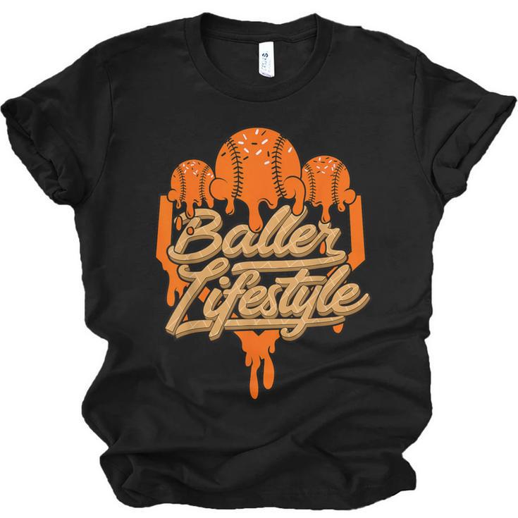 Baseball Lifestyle Home Plate Orange Ice Cream Drip Men Boys Unisex Jersey T-Shirt