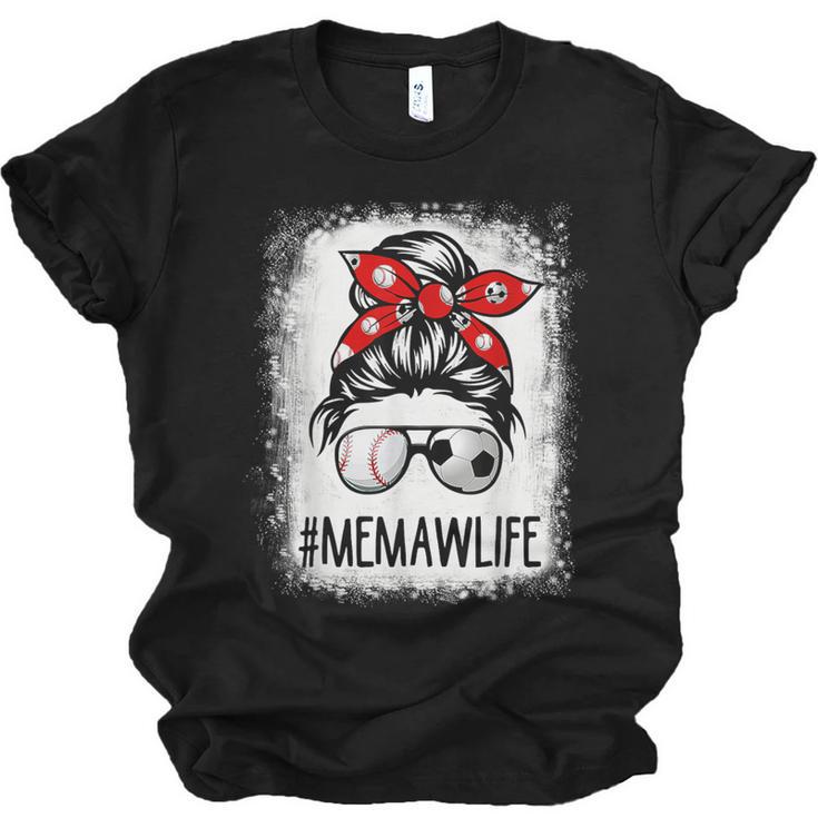 Bleached Memaw Life Soccer Messy Bun Baseball Game Day Unisex Jersey T-Shirt