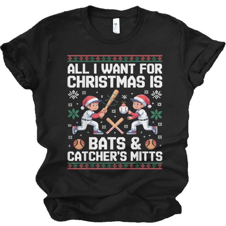 Christmas Baseball Bats Catcher Mitts Holiday Tee Unisex Jersey T-Shirt