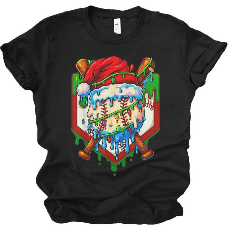 Christmas Baseball Ice Cream Drip Santa Baseball Player Kids Unisex Jersey T-Shirt