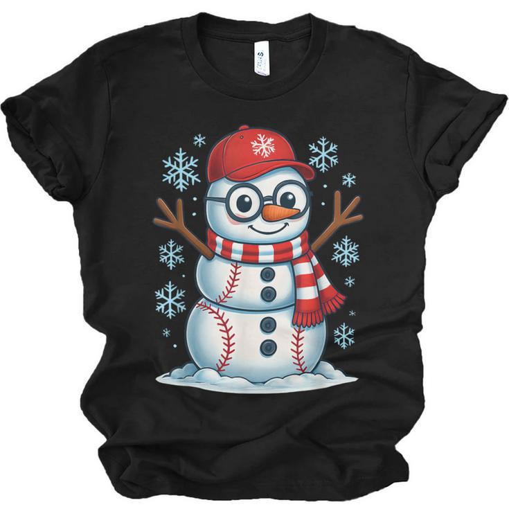 Christmas Baseball Snowman Xmas Pajamas Women Men Boys Unisex Jersey T-Shirt