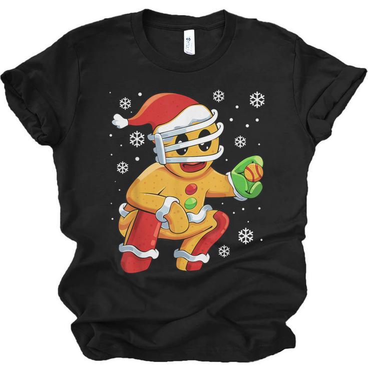 Christmas Gingerbread Man Baseball Player Catcher Unisex Jersey T-Shirt