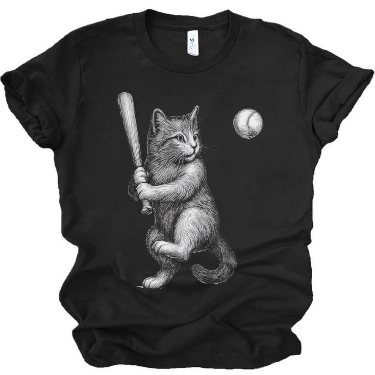 Cute Kitten Playing Baseball Hitter Bat Cool Baseball Cat Unisex Jersey T-Shirt