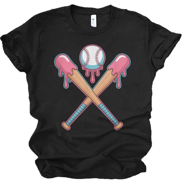 Dripping Pink Baseball Crossed Bats Summer Unisex Jersey T-Shirt