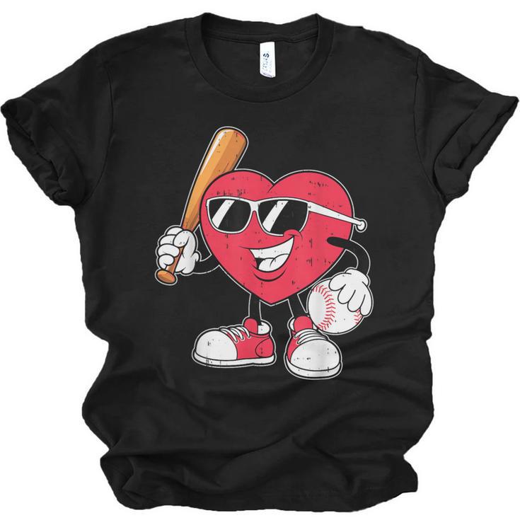 Heart Play Baseball Valentine's Day Teens Boys Girls Kids Unisex Jersey T-Shirt