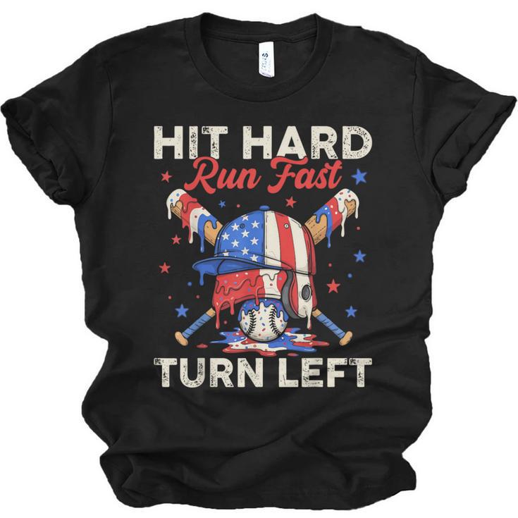 Hit Hard Run Fast Turn Left Baseball Cream Drip Crossed Bats Unisex Jersey T-Shirt