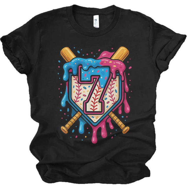 HUGvyn 7th Birthday Baseball Ice Cream Drip Number 7 Kid Boy Unisex Jersey T-Shirt