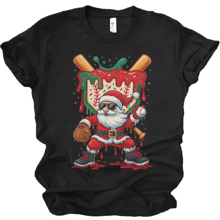 HUGvyn Santa Playing Baseball Ice Cream Drip Christmas Boys Unisex Jersey T-Shirt