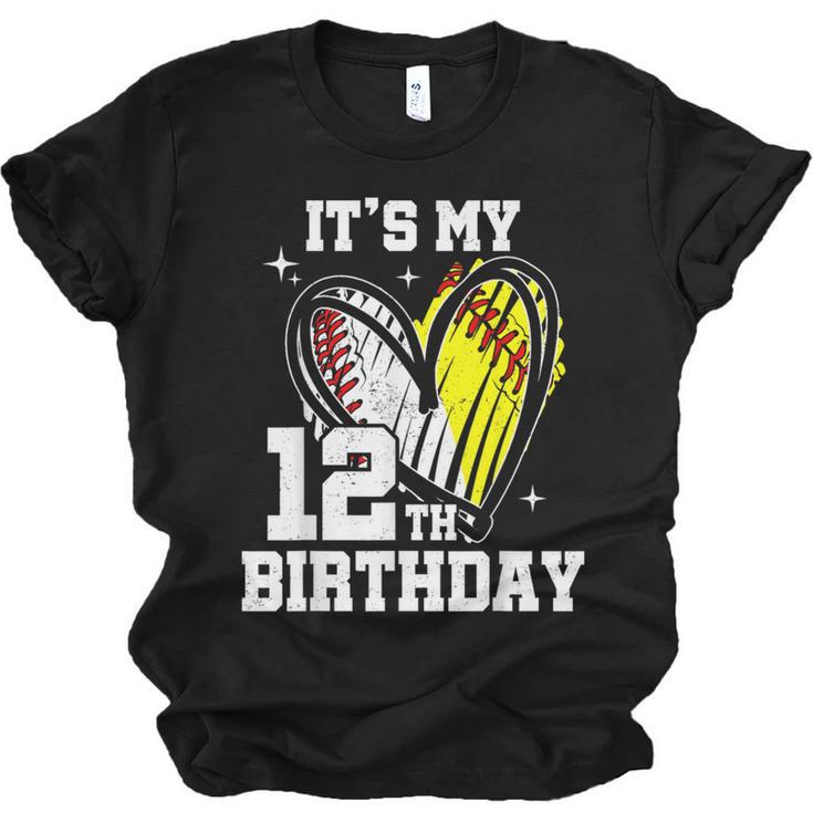 It's My 12th Birthday Baseball Softball Heart 12 Year Old Unisex Jersey T-Shirt