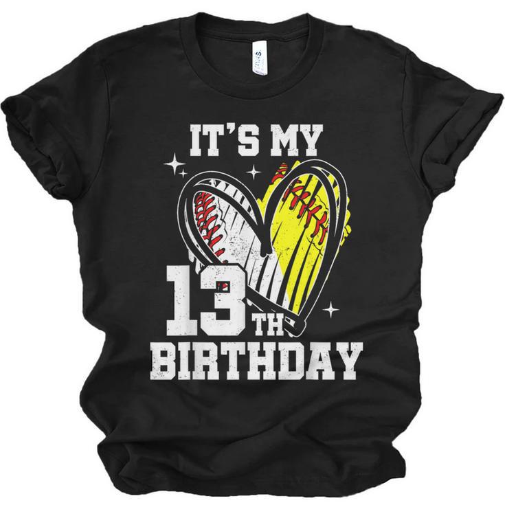 It's My 13th Birthday Baseball Softball Heart 13 Year Old Unisex Jersey T-Shirt