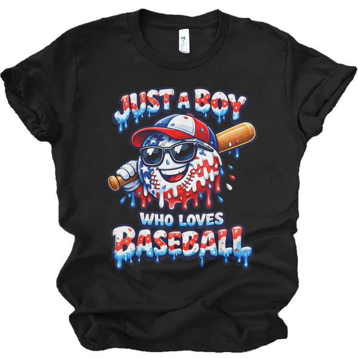 Just A Boy Who Loves Baseball Patriotic Drip For Youth Boys Unisex Jersey T-Shirt