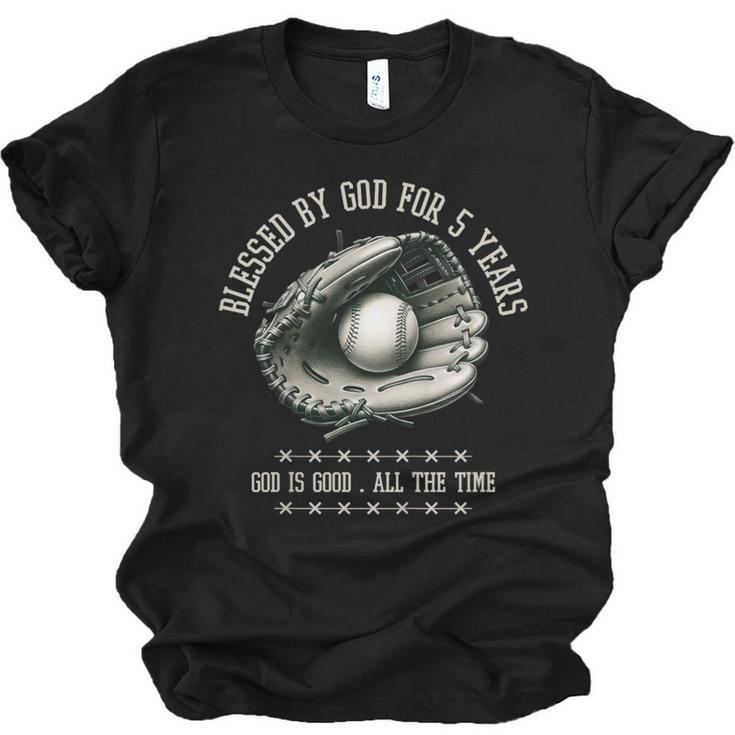 Kids Blessed By God For 5 Years Old Baseball 5th Birthday Unisex Jersey T-Shirt