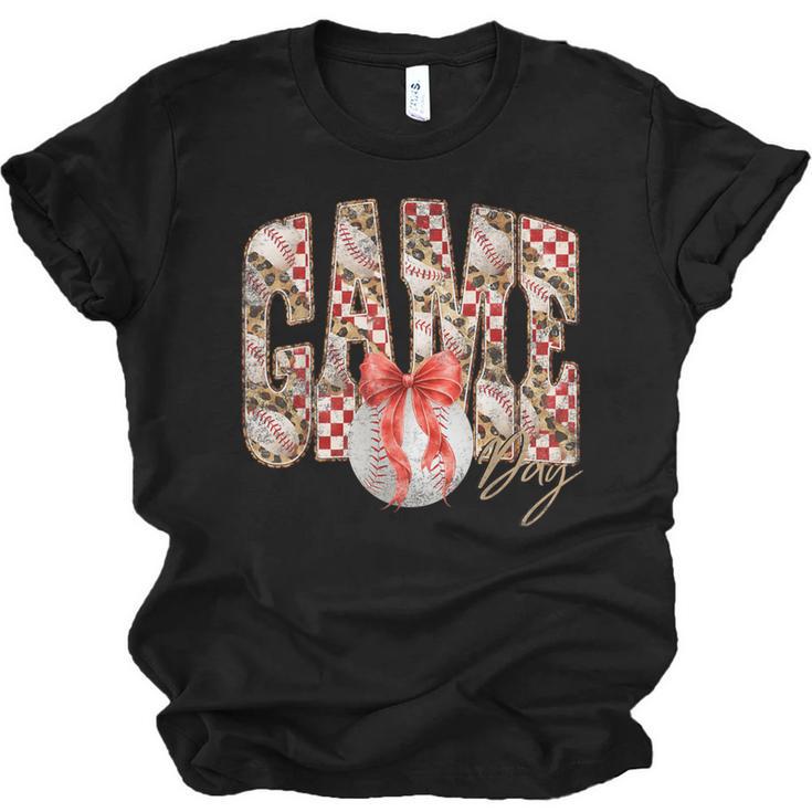 Leopard Checkered Game Day Baseball Coquette Bow Women Girls Unisex Jersey T-Shirt