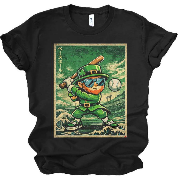 Leprechaun Playing Baseball Japanese Art St Patricks Day Unisex Jersey T-Shirt