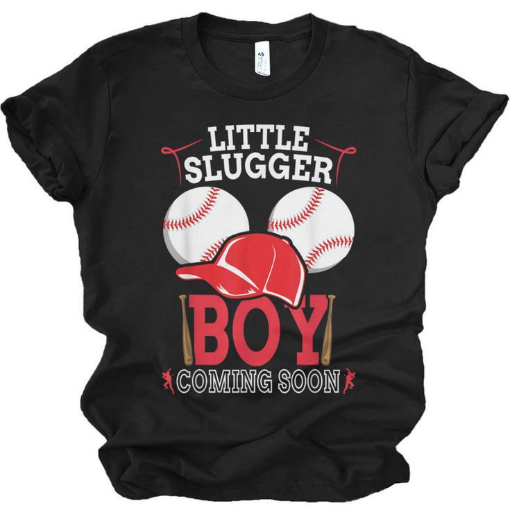 Little Slugger Boy Coming Soon Baby Announcement Baseball Unisex Jersey T-Shirt
