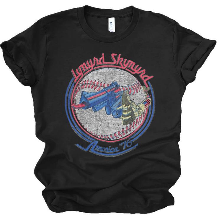 Lynyrd Skynyrd Skeleton Baseball Gun US Flag Cowboy Rock Fan Unisex Jersey T-Shirt