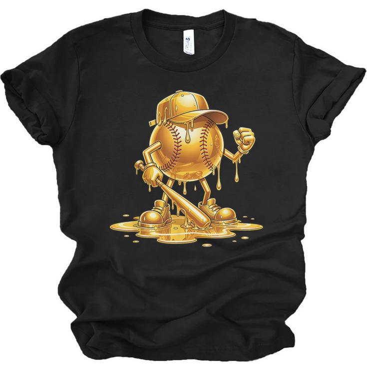 Melting Baseball Mascot Slugger Bat Cap Cartoon Unisex Jersey T-Shirt