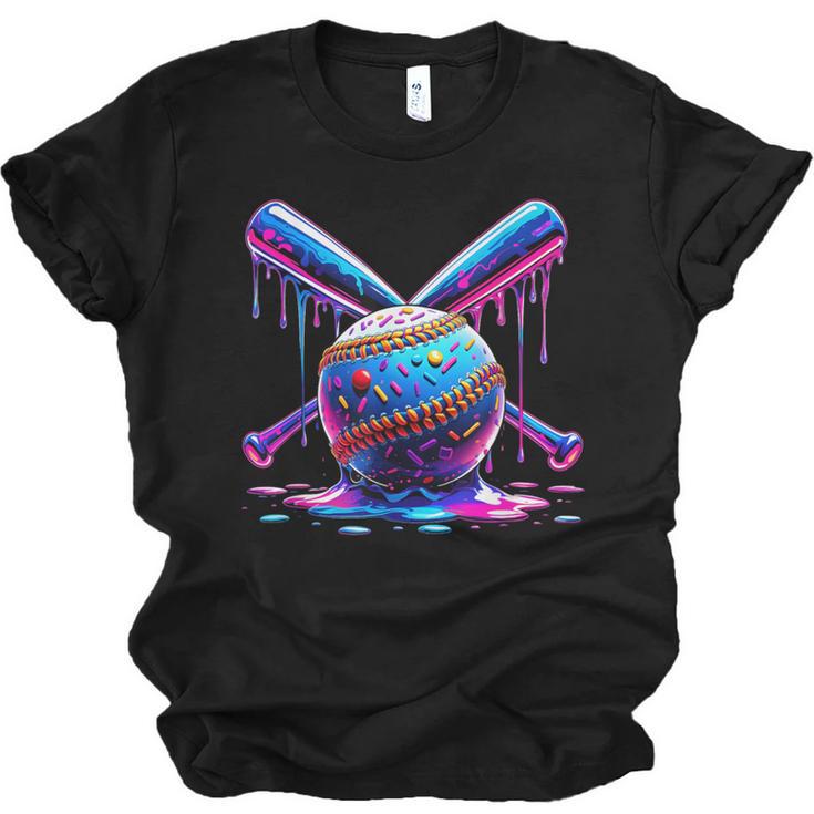 Neon Dripping Baseball And Bats Colorful Sports Art Unisex Jersey T-Shirt