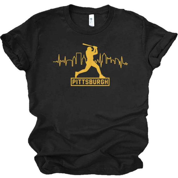 Pittsburgh Lovers Skyline Retro Baseball Heartbeat Men Women Unisex Jersey T-Shirt