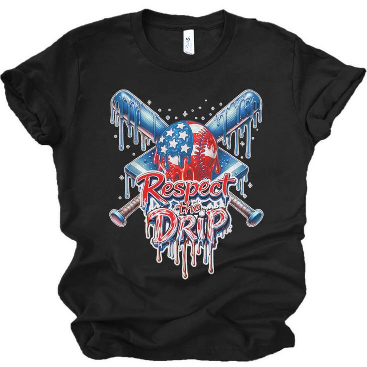 Respect The Drip Baseball American Flag Ice Cream Drip Youth Unisex Jersey T-Shirt