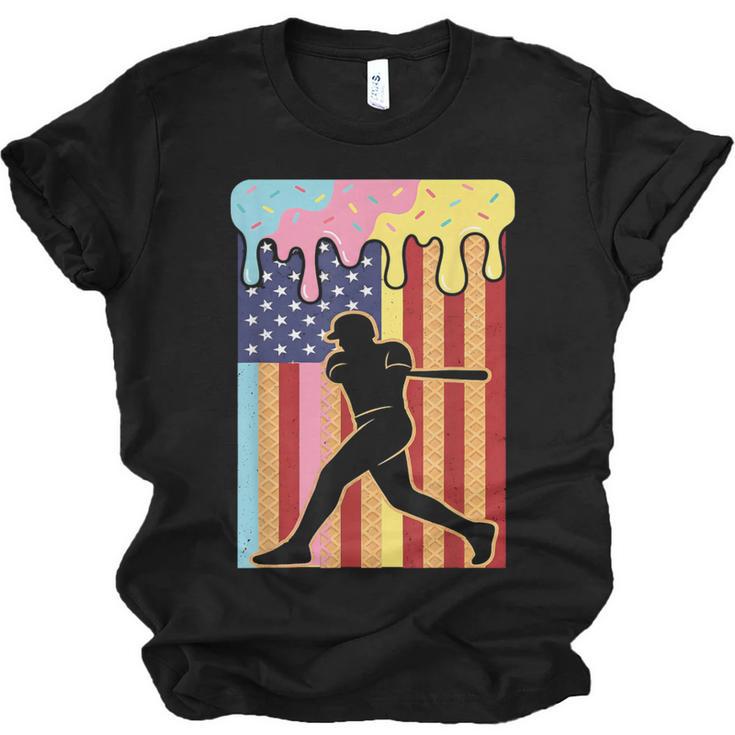 Retro Baseball Drip Boys Ice Cream Patriotic American Flag Unisex Jersey T-Shirt