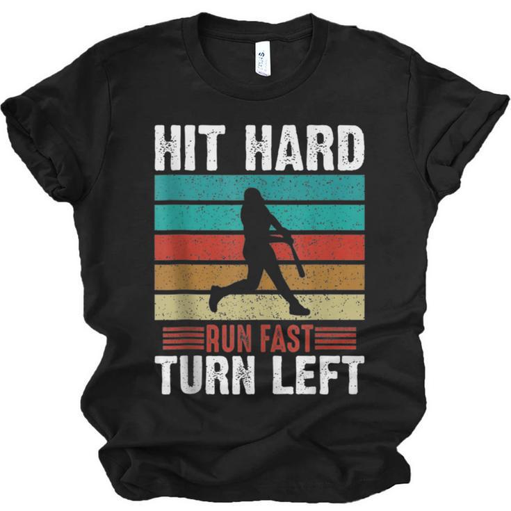 Retro Hit Hard Run Fast Turn Left Baseball Lover Unisex Jersey T-Shirt